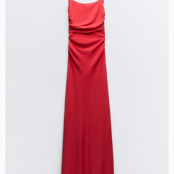 Zara Women Draped Lingerie-Style Dress Backless - Intense Red - Size Medium - Picture 13 of 13